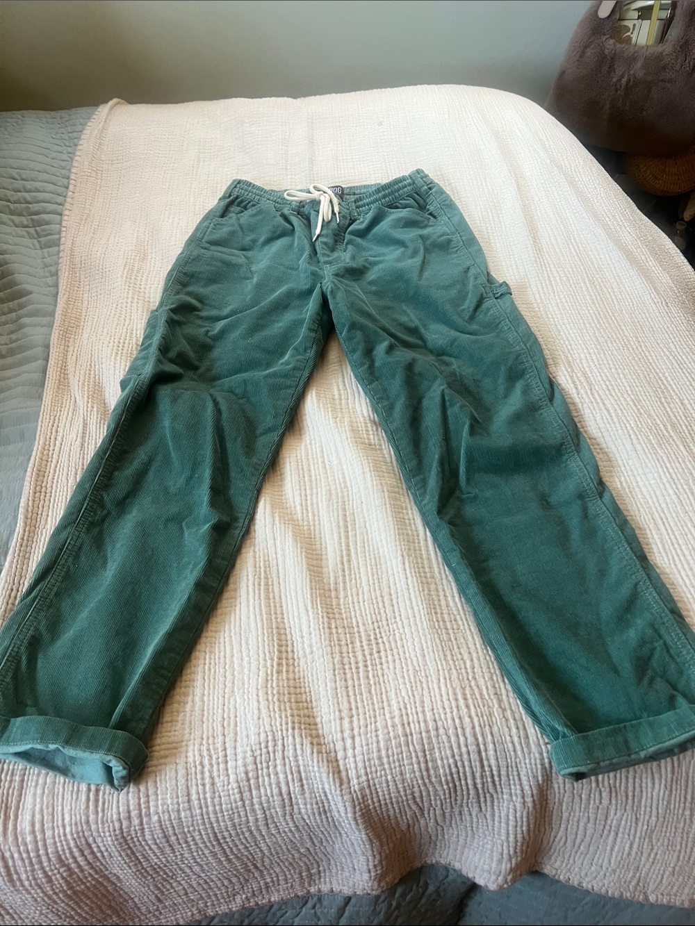 BDG Forest Green Corduroy Drawstring Pants painter pant style